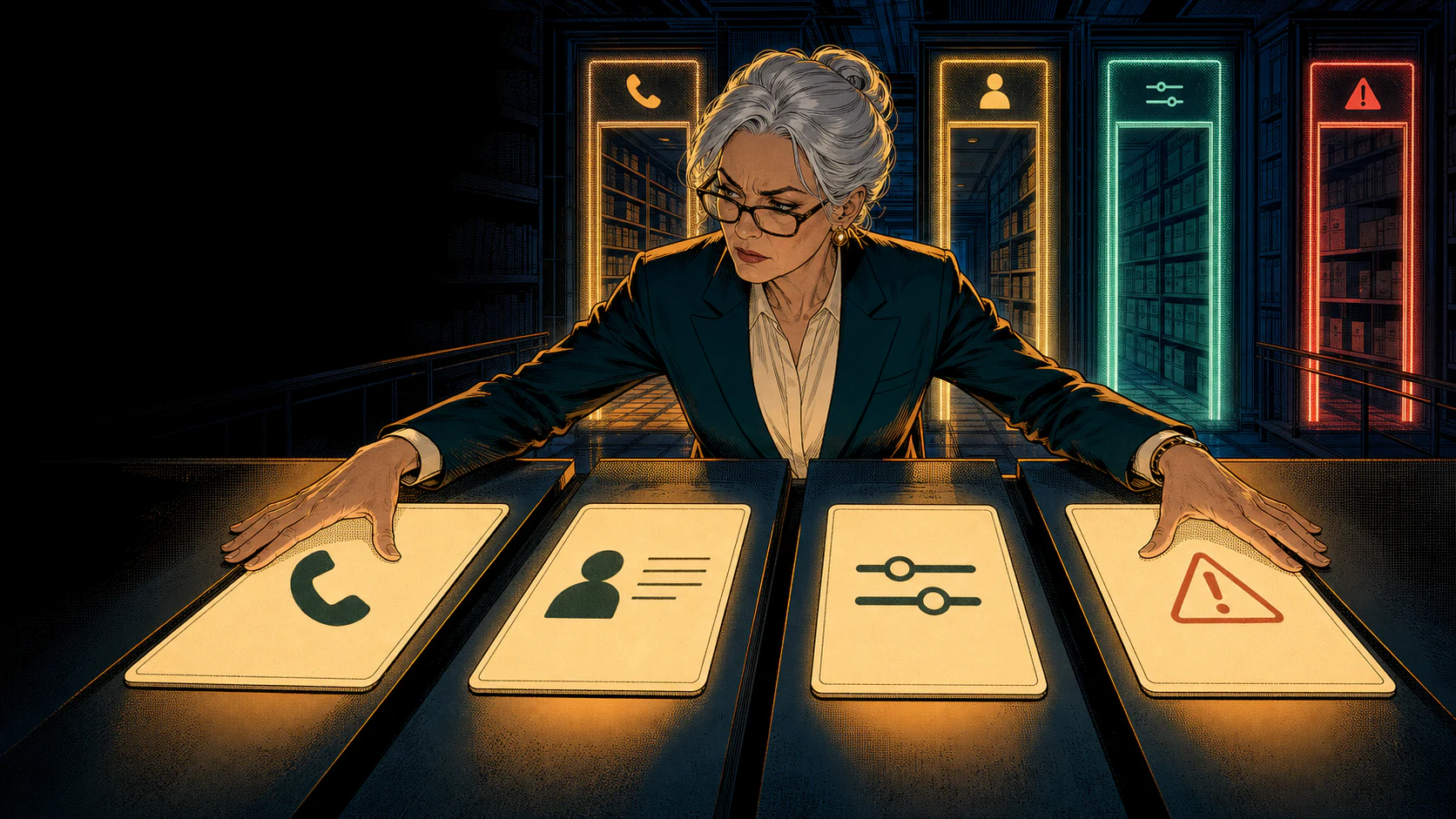 A compliance reviewer reaches across four disconnected evidence records while the related facts remain in separate archives